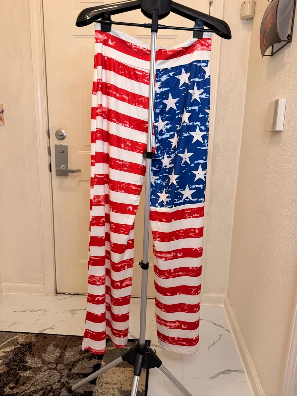 Wide-Leg American Flag Print Lounge Pants - Red, White & Blue - Picture 2 of 4